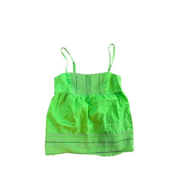 Lilly Pulitzer Green Vintage Tag Sleeveless Knit Cotton Tank Eyelet Top Size 2 - Picture 1 of 5